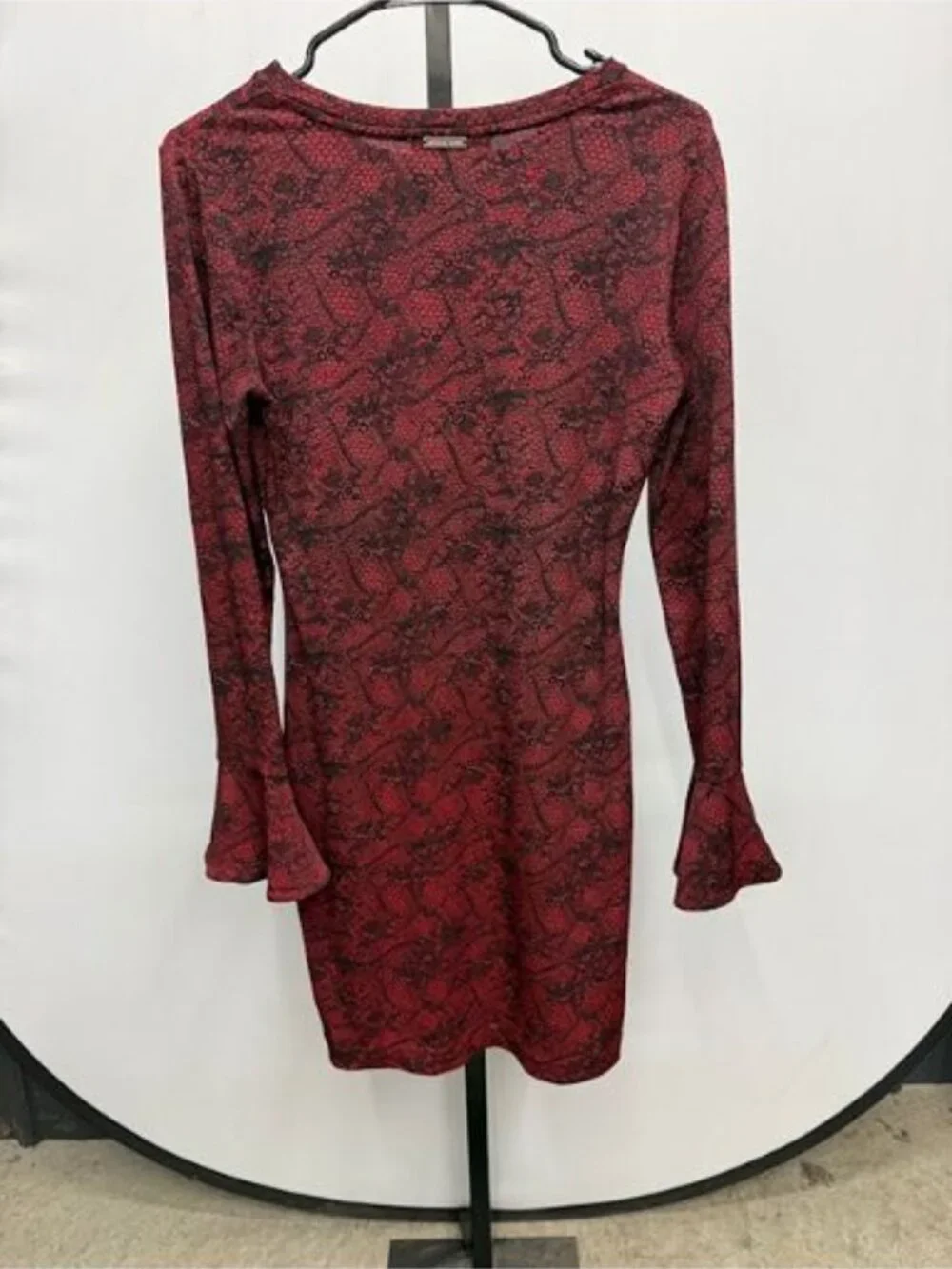 Michael Michael Kors Red Lace Jersey Knit Sheath Long Sleeve Dress